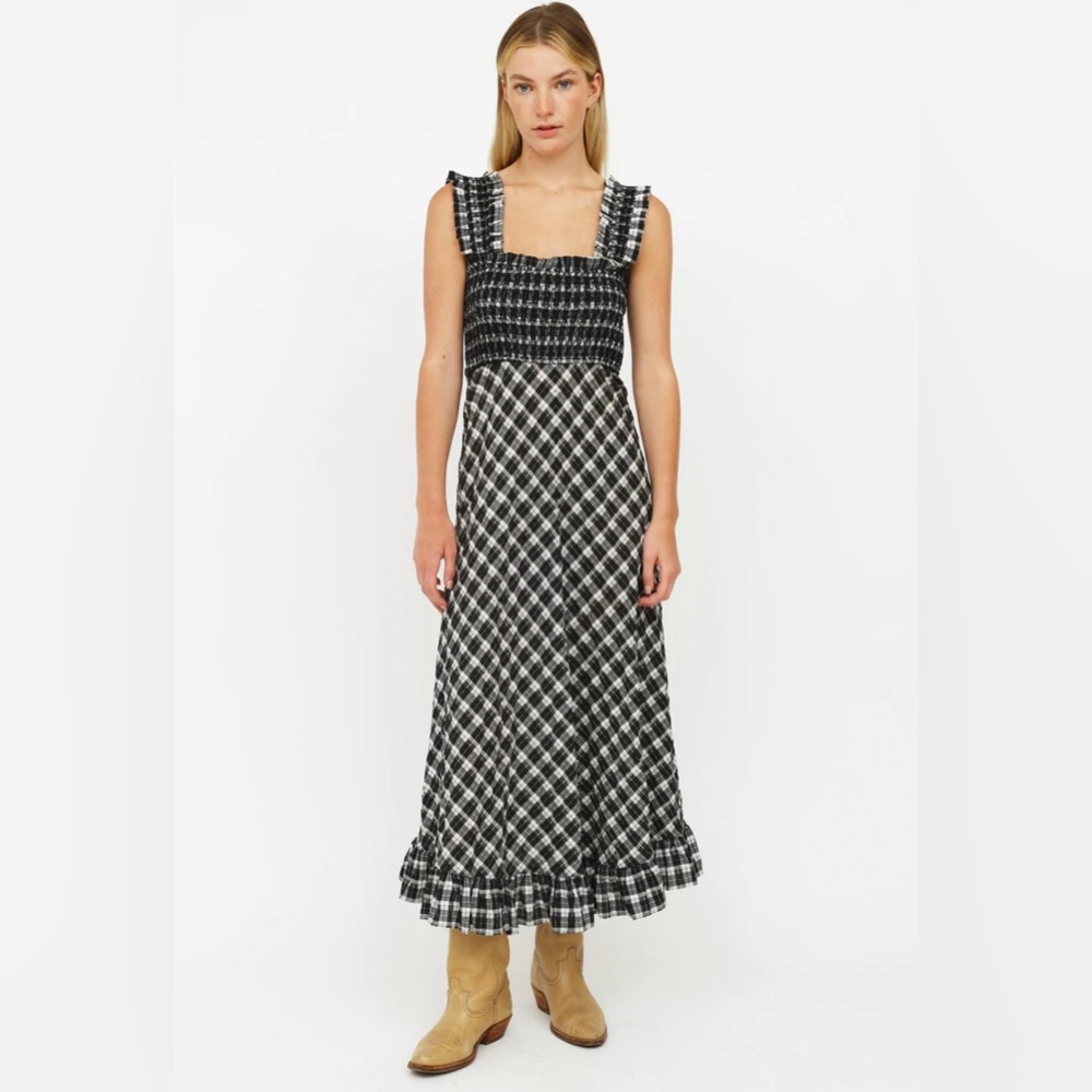 Ganni Seersucker Gingham Maxi Dress